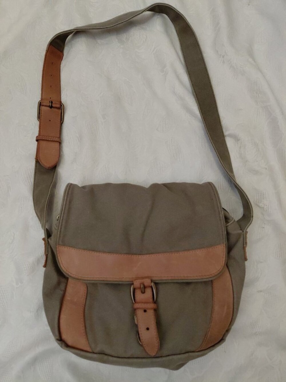 L.L.Bean Vintage Messenger Bag Canvas Leather 11" X 13"